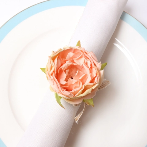 Portatovaglioli Fiori Artificiali Peonia Rosa Zucca Foglia Acero Tessuto Lega Fatto Mano Decorazione Tavola Matrimonio Festa Ringraziamento