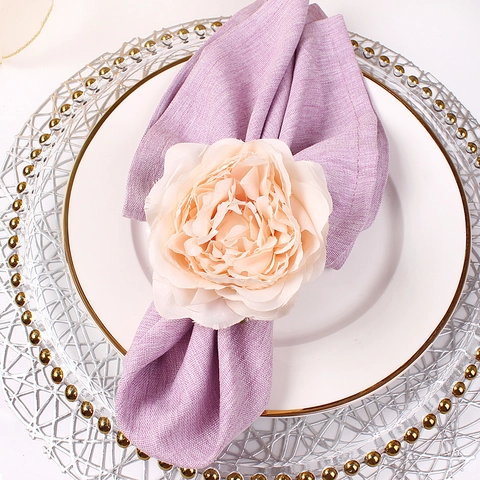 Artificial Peony Flower Napkin Rings Cloth Simulation Floral Buckle For Wedding Banquet Table Decoration Elegant Modern Handmade