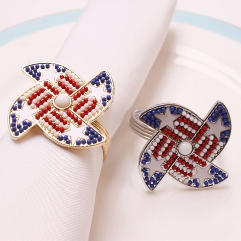 American Flag Metal Napkin Rings Rhinestone Stars Butterfly Bow Shapes Enamel Table Decorations For Independence Day Banquet