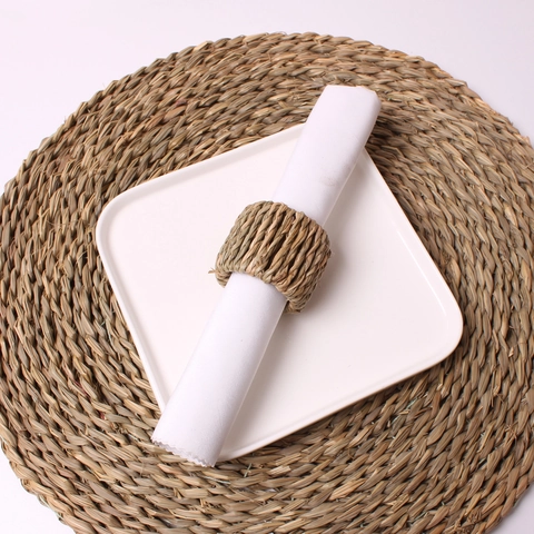 Servilletero Tejido de Paja Natural Hecho a Mano Rústico Soporte para Servilletas para Hotel Boda Banquete Mesa de Comedor Decoración