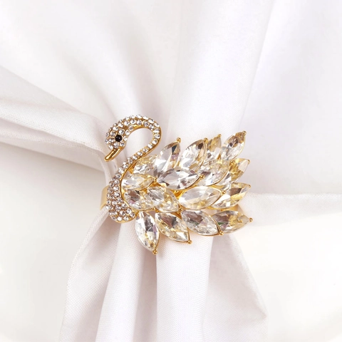 Swan Napkin Ring Alloy Crystal Rhinestone Marquise Cut Wedding Banquet Table Decoration Elegant Gold Plated