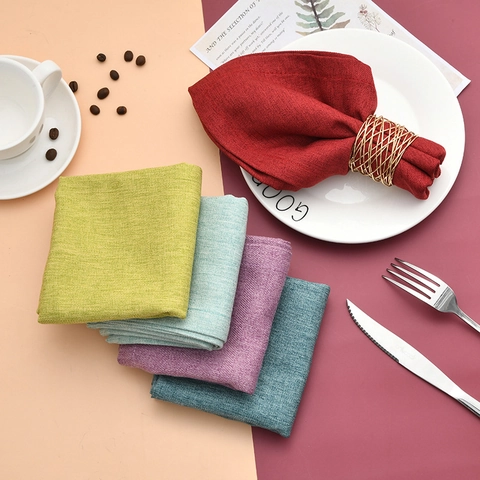Solid Color Cotton Linen Napkin Thickened Washable Table Cloth For Hotel Wedding Banquet Dining Table Kitchen Home Decor