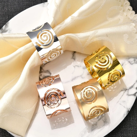 Rond de Serviette Moderne en Acier Inoxydable Spirale Ajourée Style Occidental Décoration de Table Hôtel Mariage Boucle de Serviette