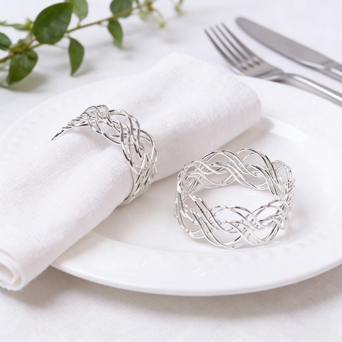 Modern Metal Woven Napkin Rings Gold Silver Electroplated Hollow Napkin Holder For Wedding Banquet Dining Table Decoration Accessories