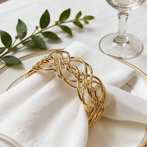 Modern Metal Woven Napkin Rings Gold Silver Electroplated Hollow Napkin Holder For Wedding Banquet Dining Table Decoration Accessories