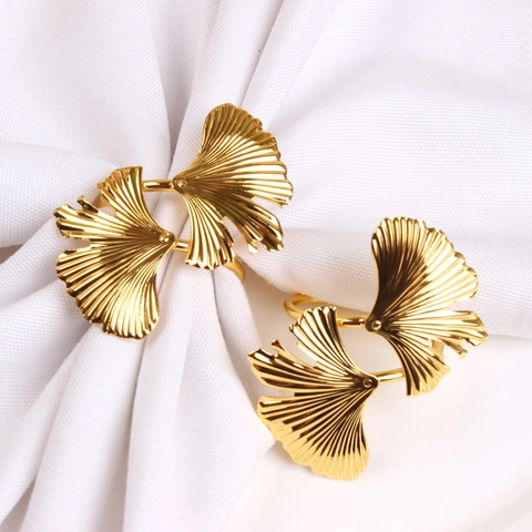 Ginkgo Leaf Napkin Rings Zinc Alloy Gold Plated Luxury Elegant Table Decor For Wedding Hotel Banquet Dining Table Modern