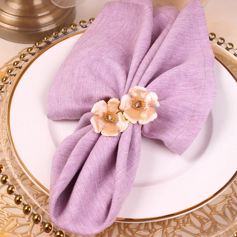 Elegant Flower Napkin Rings Alloy Enamel Double Floral Rhinestone Table Decoration Wedding Dinner Party Home Decor