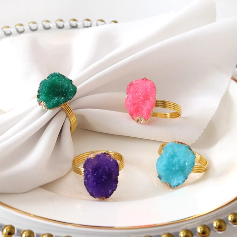 Agaat Druzy Steen Servetringen Goud Zinklegering Draadlus Voor Bruiloft Diner Feest Hotel Tafeldecoratie Elegant Modern