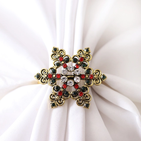 Servilleteros De Copo De Nieve Aleación Rhinestone Hueco Retro Diseño Para Decoración De Mesa Cena Boda Navidad