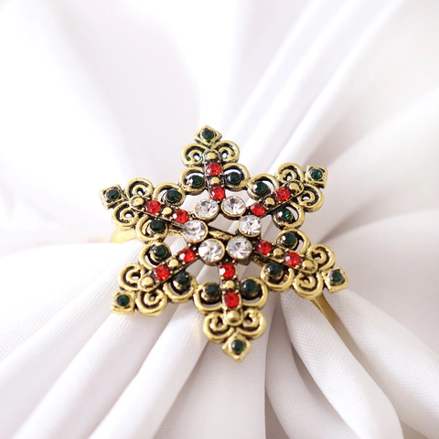 Servilleteros De Copo De Nieve Aleación Rhinestone Hueco Retro Diseño Para Decoración De Mesa Cena Boda Navidad