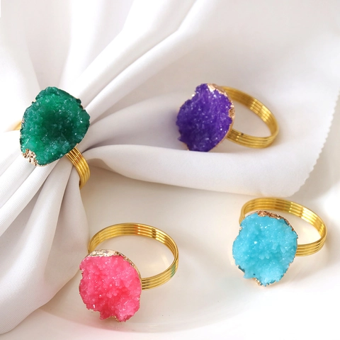 Agaat Druzy Steen Servetringen Goud Zinklegering Draadlus Voor Bruiloft Diner Feest Hotel Tafeldecoratie Elegant Modern
