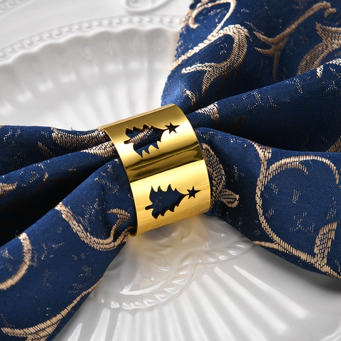 Hollow Out Christmas Tree Iron Napkin Rings Gold Silver Plated Napkin Buckles For Dining Table Christmas Party Home Decor