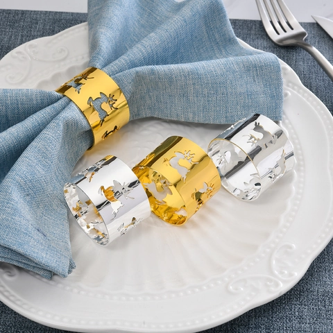 Anneaux De Serviette Renne Élan Métal Design Creux Décor De Table À Dîner Mariage Noël Festif