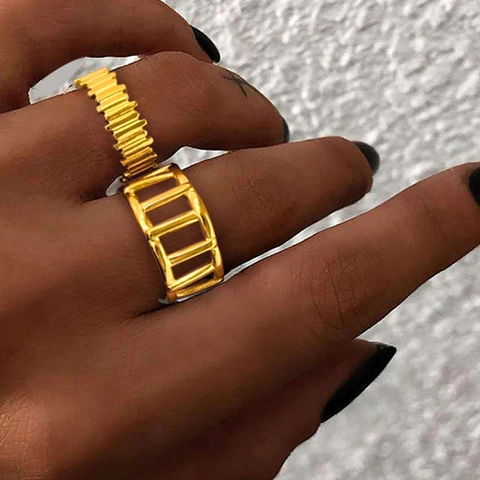 Geometric Hollow Open Rings Vintage Stainless Steel Adjustable Finger Jewelry Minimalist Fashion For Women