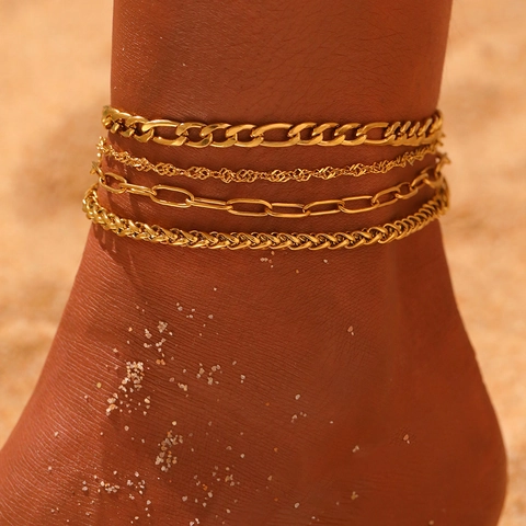 Fußkettchen Edelstahl 18K Vergoldet Figaro Büroklammer Seil Weizen Kette Strand Schmuck Minimalistisch Für Damen
