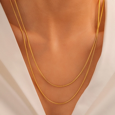 Double Layer Snake Bone Chain Necklace Stainless Steel Gold Plated Long Sweater Chain Minimalist Jewelry For Women