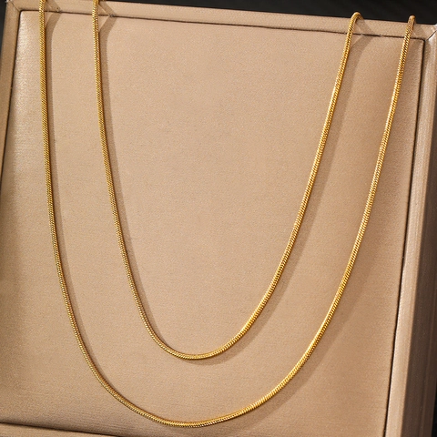 Double Layer Snake Bone Chain Necklace Stainless Steel Gold Plated Long Sweater Chain Minimalist Jewelry For Women