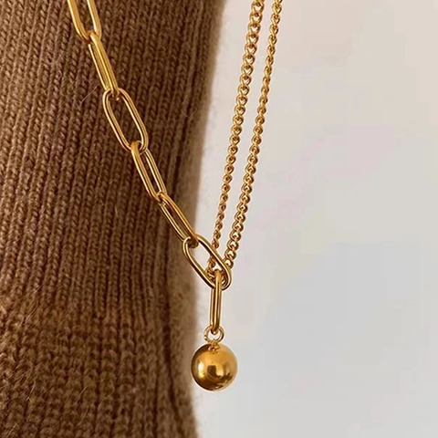 Collana In Acciaio Inossidabile Catena A Graffetta Asimmetrica Ciondolo A Sfera Gioielli Da Clavicola Industriali Minimalisti