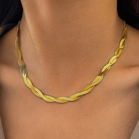 Collana A Catena Di Serpente Intrecciata In Acciaio Inossidabile Doppio Strato Girocollo Minimalista Da Donna