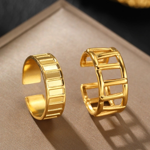 Anelli Aperti Regolabili In Acciaio Inossidabile Design Geometrico Traforato Gioielli Vintage Minimalisti Per Donna E Uomo