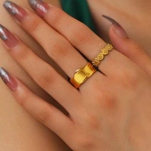 Stainless Steel Adjustable Open Rings Wavy Texture Daisy Flower Retro Minimalist Jewelry For Women