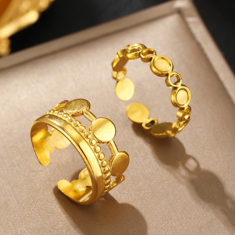Anelli Aperti In Acciaio Inossidabile Placcato Oro 18K Retrò Francese Per Donna Hip Hop Geometrico Tondo Cavo Gioielli