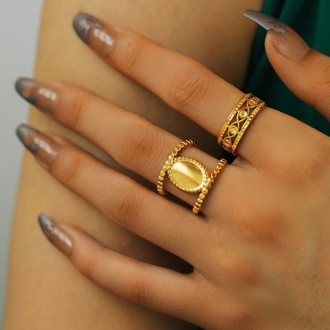 Geometrische Hohle Edelstahl Ringe Verstellbar Perlenkante Minimalistischer Pendler Schmuck Für Frauen