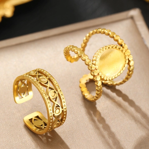 Geometrische Hohle Edelstahl Ringe Verstellbar Perlenkante Minimalistischer Pendler Schmuck Für Frauen
