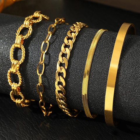 Stainless Steel Bracelet Bangle Jewelry Snake Cuban Paperclip Twisted Link Chain And Smooth Open Cuff For Women Men