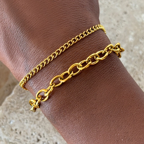 Bracciale a Doppio Strato in Acciaio Inossidabile Hip Hop Gioielli Personalizzati Uomo Donna Oro Argento Catena a Maglie Regolabile