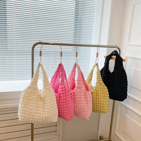 Borsa Tote da Donna a Bolle Grande Borsa a Tracolla Moda Tessuto Popcorn Pieghettato Hobo Borsa per Pendolarismo Quotidiano Casual