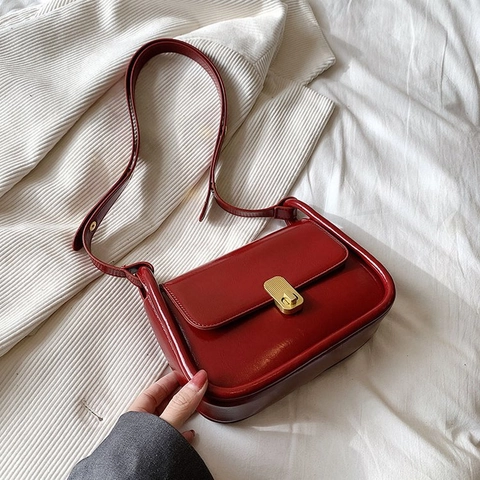 Bolso De Hombro Para Mujer Cuero PU Vintage Cuadrado Bandolera Bolso De Mano Cierre Dorado Minimalista Color Sólido