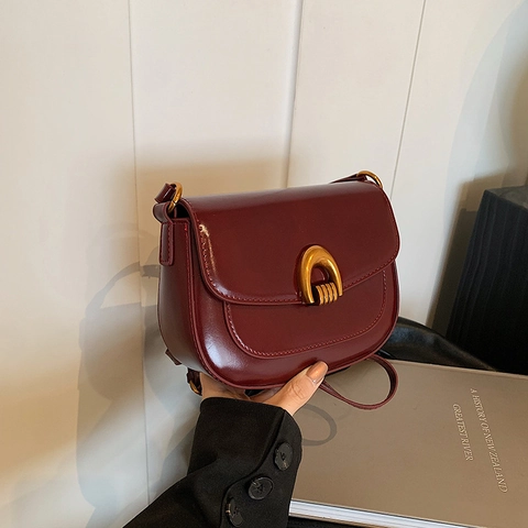 Bolso de Hombro de Cuero PU Vintage para Mujer Bolso de Silla con Hebilla de Herradura Tapa Bolso Cruzado Pequeño de Axila