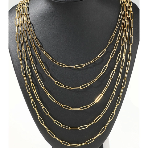 Stainless Steel Paperclip Chain Necklace For Women Men Hip Hop Punk Streetwear Geometric Link Jewelry