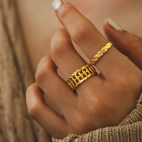 Stainless Steel Open Rings Vintage Twisted And Hollow Oval Geometric Adjustable Jewelry Minimalist For Women Men