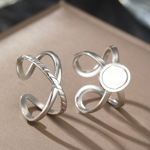 Verstellbare Offene Ringe Edelstahl 18K Vergoldet Geometrisch Kreuz Seilstruktur Minimalistische Mode Für Frauen