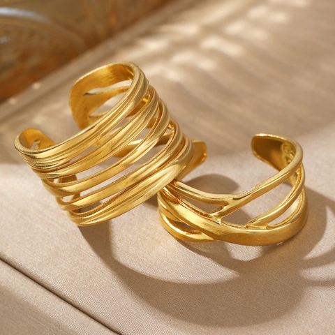 Minimalist Stainless Steel Multi Layer Cross Wrap Open Adjustable Geometric Finger Rings For Women Men Fashion Jewelry