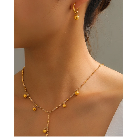 Set di Gioielli Minimalista in Acciaio Inossidabile Oro Argento Collana con Pendente a Sfera Rotonda Orecchini per Donna Accessori Moda