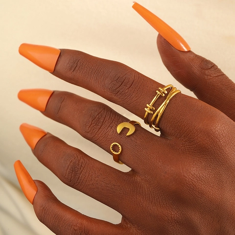 Stainless Steel Adjustable Open Rings For Women Wrench Shape Industrial Style Layered Cross Design Creative Jewelry