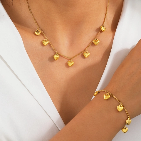 Collana E Bracciale Con Pendente A Cuore In Acciaio Inossidabile Gioielli Di Moda Elegante Per Donna
