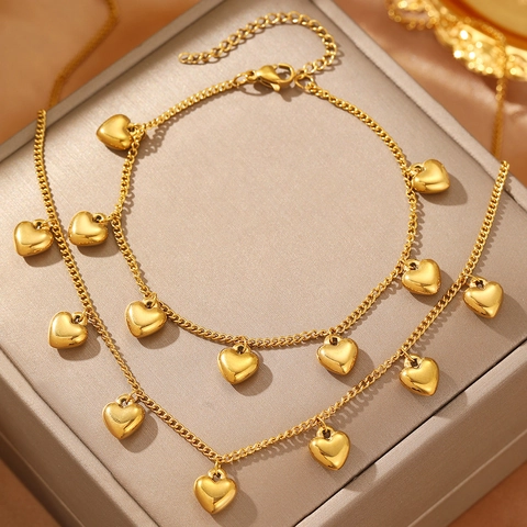 Collana E Bracciale Con Pendente A Cuore In Acciaio Inossidabile Gioielli Di Moda Elegante Per Donna