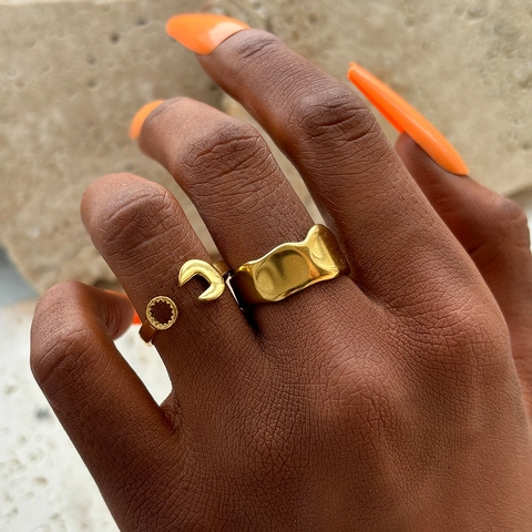 Wrench Ring And Irregular Wide Band Stainless Steel Open Adjustable Industrial Minimalist Punk Finger Jewelry Women Men