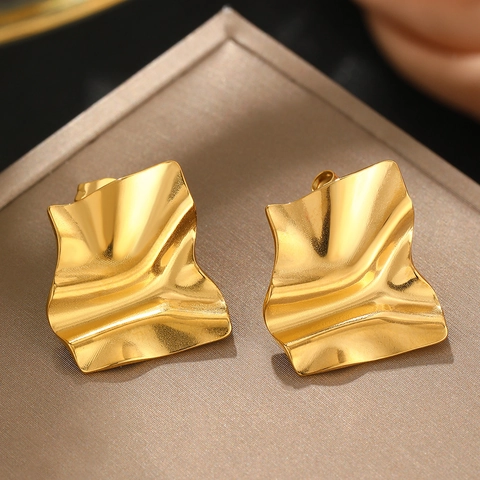 Irregular Fold Earrings Stainless Steel Wavy Geometric Square Stud Jewelry Women Fashion Versatile Modern