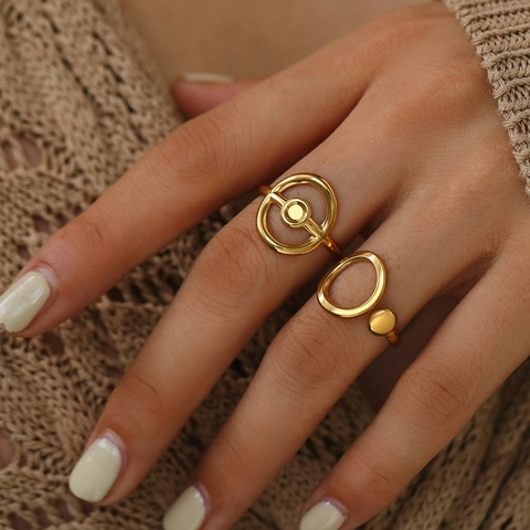 Set Di Anelli Regolabili In Acciaio Inossidabile Minimalista Anelli Aperti Geometrici Cavi Per Donne Gioielli