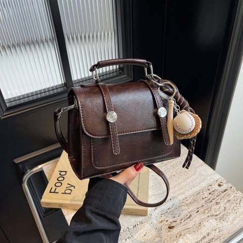 Women Retro PU Leather Small Square Crossbody Bag With Top Handle And Detachable Strap Versatile Commuter Shoulder Bag