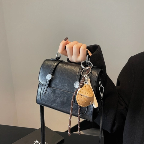 Women Retro PU Leather Small Square Crossbody Bag With Top Handle And Detachable Strap Versatile Commuter Shoulder Bag