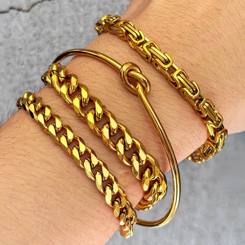 Roestvrijstalen Armband Ring Meerlaagse Stoeprand Byzantijnse Ketting Knoopmanchet Sieraden Mode Retro