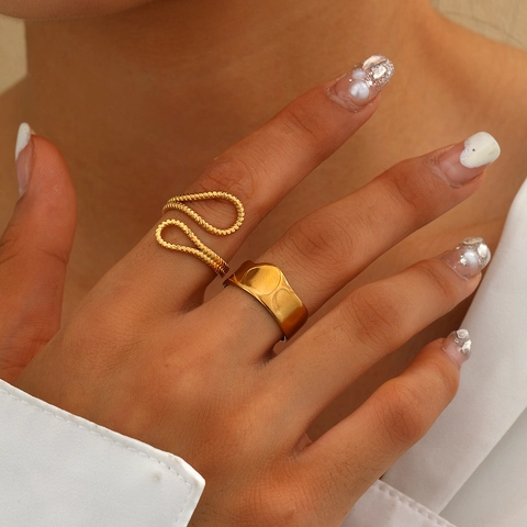 Unregelmäßige Lava Oberfläche Ringe 18 Karat Vergoldeter Edelstahl Verstellbar Offen Minimalistischer Schmuck
