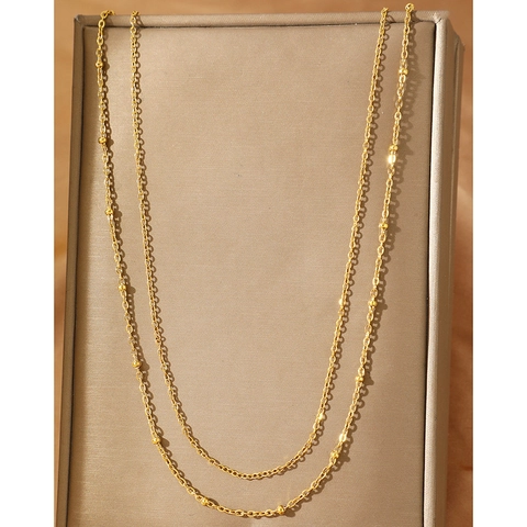Sexy Cadena de Cintura de Acero Inoxidable de Doble Capa para Mujer Cuentas Verano Playa Cadena de Cuerpo Joyería Ajustable