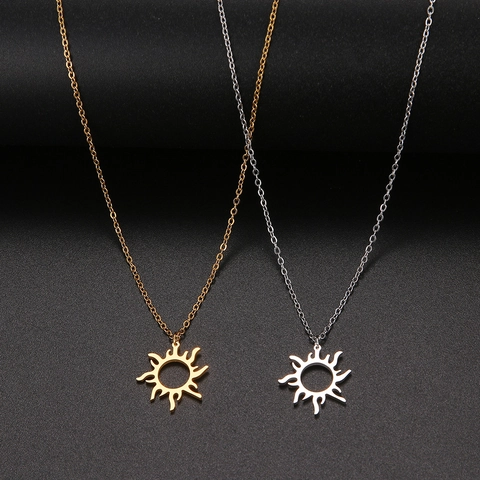Collana Con Ciondolo A Sole Acciaio Inossidabile Fiamma Radiante Vuota Design Gioielli Di Moda Minimalista